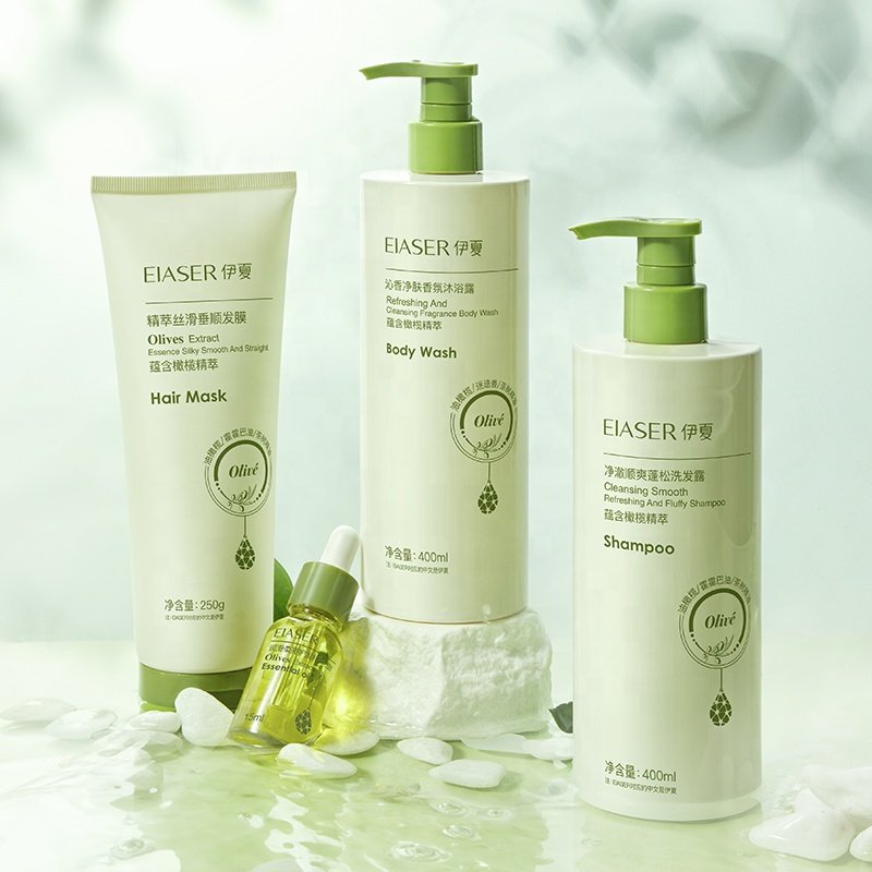 OEM Personal Care Bath Set 6pc for Women Olive Jojoba Argan Oil Hair Care Kit with Travel Size Shower Gel Shampoo Hair Mask