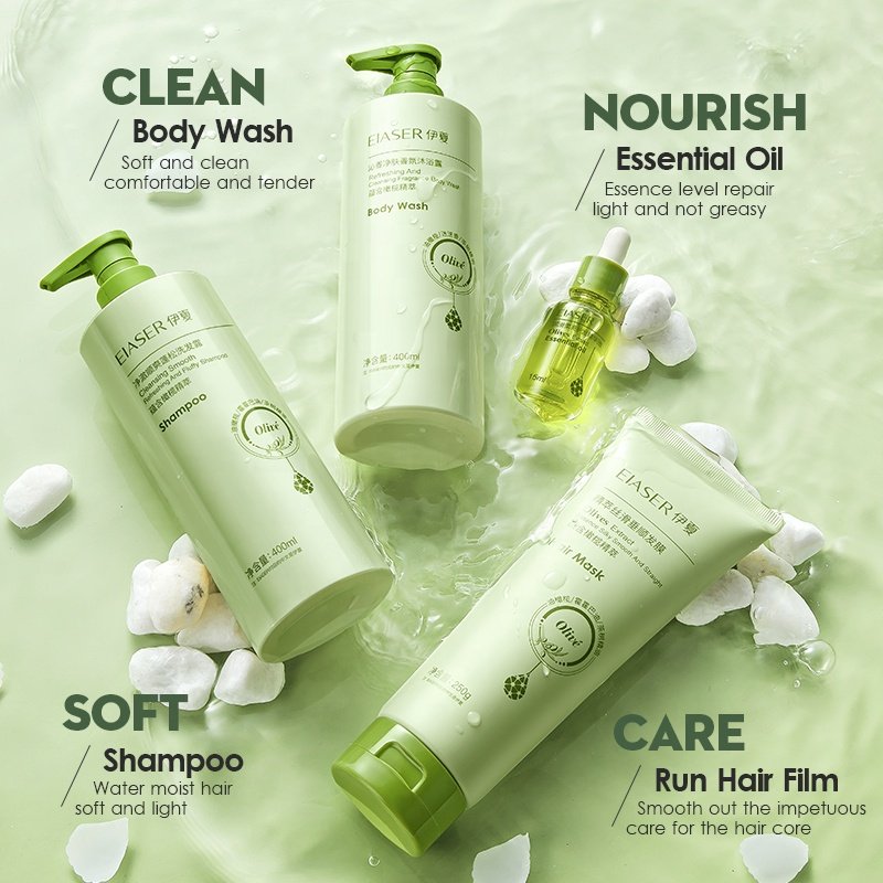OEM Personal Care Bath Set 6pc for Women Olive Jojoba Argan Oil Hair Care Kit with Travel Size Shower Gel Shampoo Hair Mask