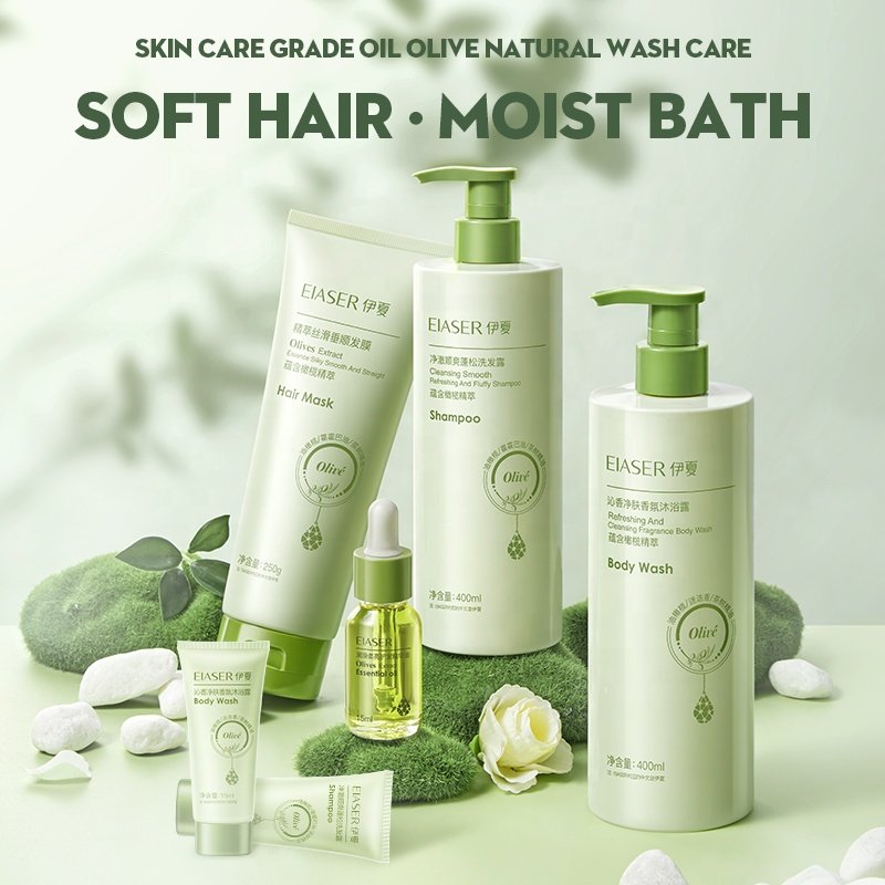 OEM Personal Care Bath Set 6pc for Women Olive Jojoba Argan Oil Hair Care Kit with Travel Size Shower Gel Shampoo Hair Mask
