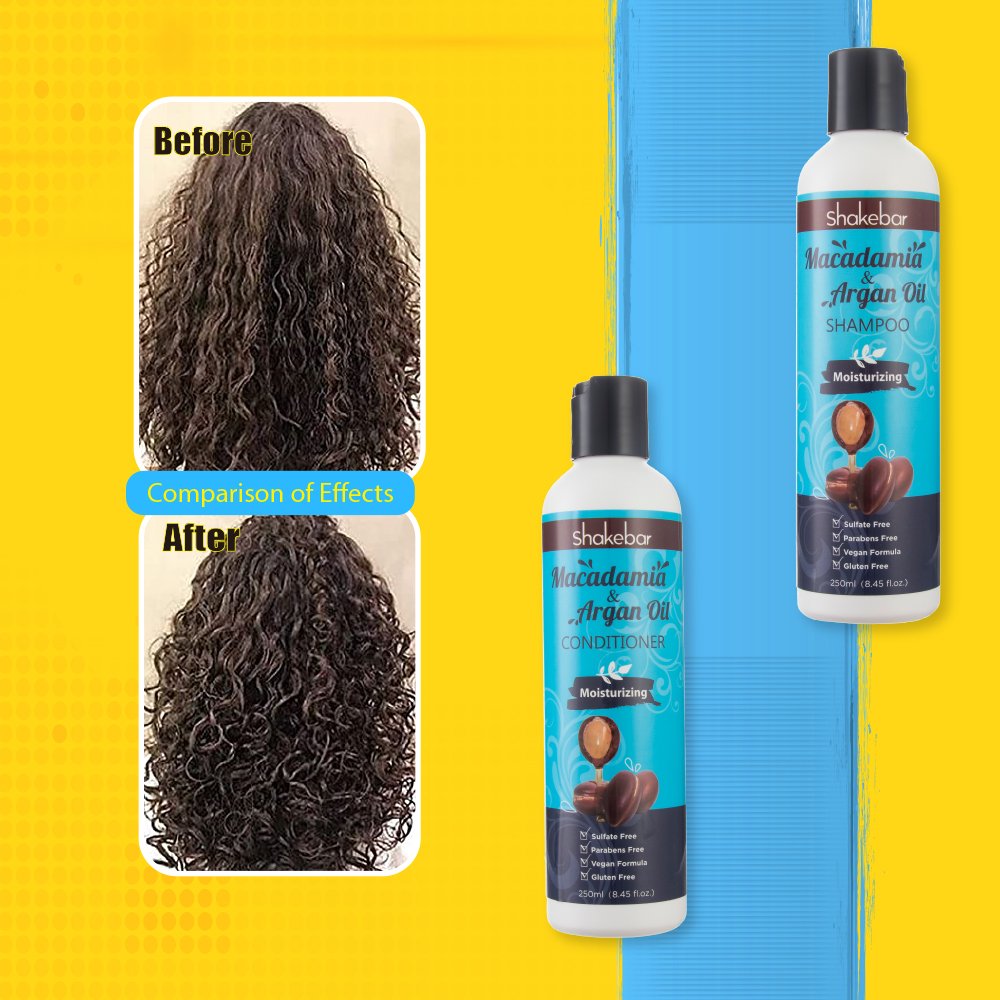 SHAKEBAR Private Label Non Sulfate Luxury Moisturizing Macadamia Argan Oil Scalp Activating Curly Hair Shampoo and Conditioner