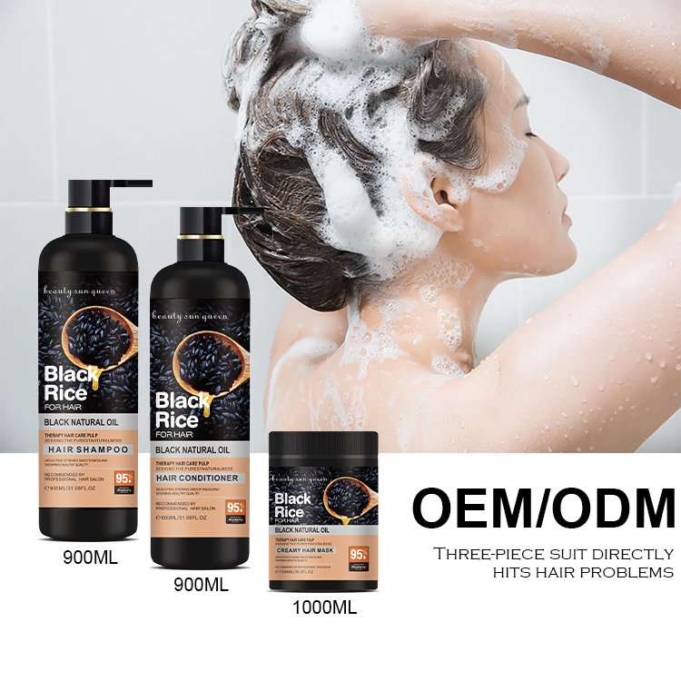 Private Label Daily Hair Care Shampoo Smoothing Deep Cleaning Hair Nourish Black Rice Shampoo And Conditioner Set