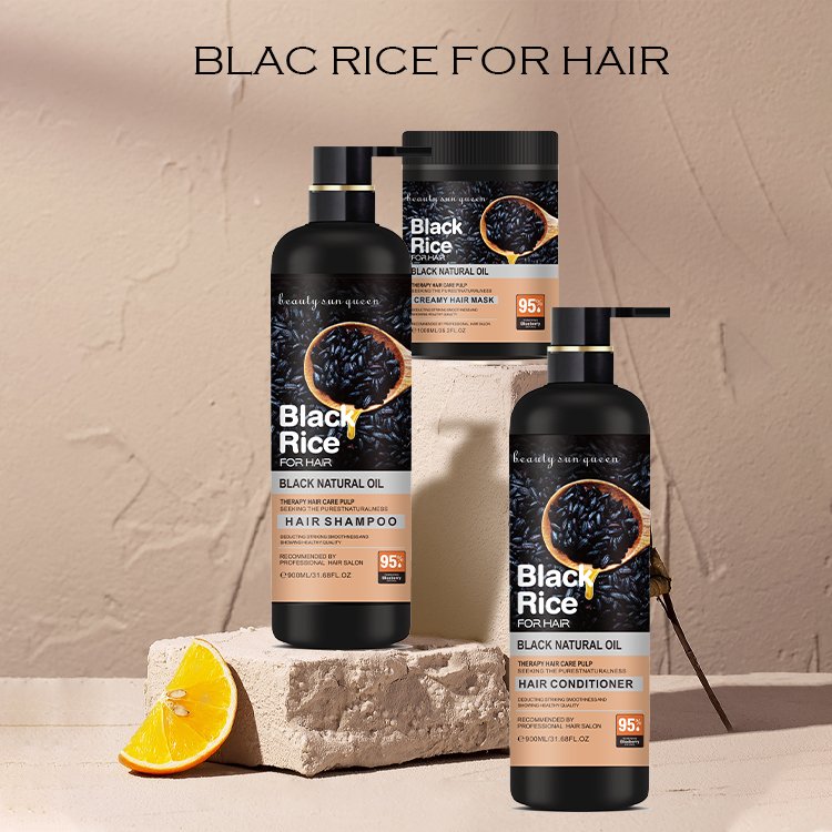 Private Label Daily Hair Care Shampoo Smoothing Deep Cleaning Hair Nourish Black Rice Shampoo And Conditioner Set