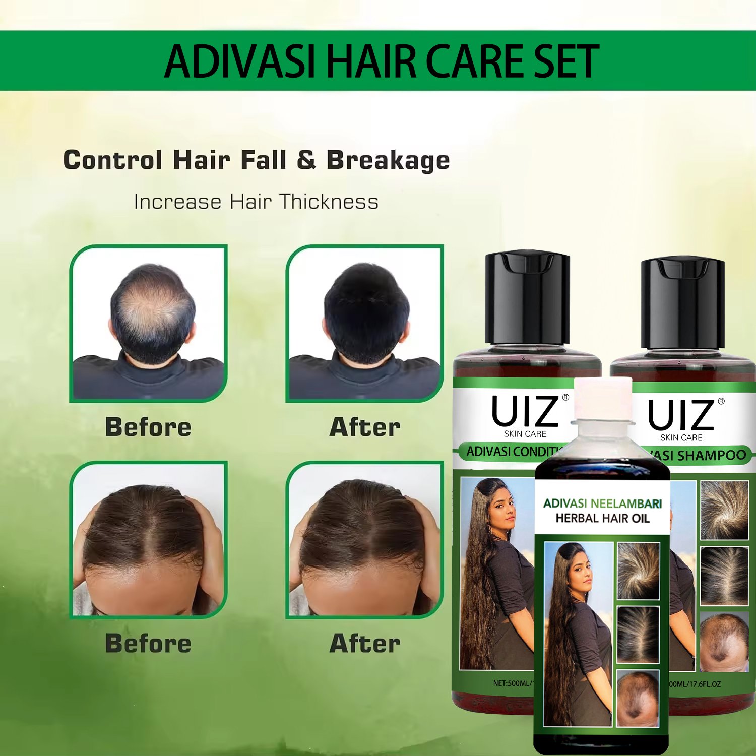Adivasi Herbal Hair Growth Shampoo And Conditioner Repair Anti Hair Loss Treatment Thicker Oil Hair Regrowth Care Set