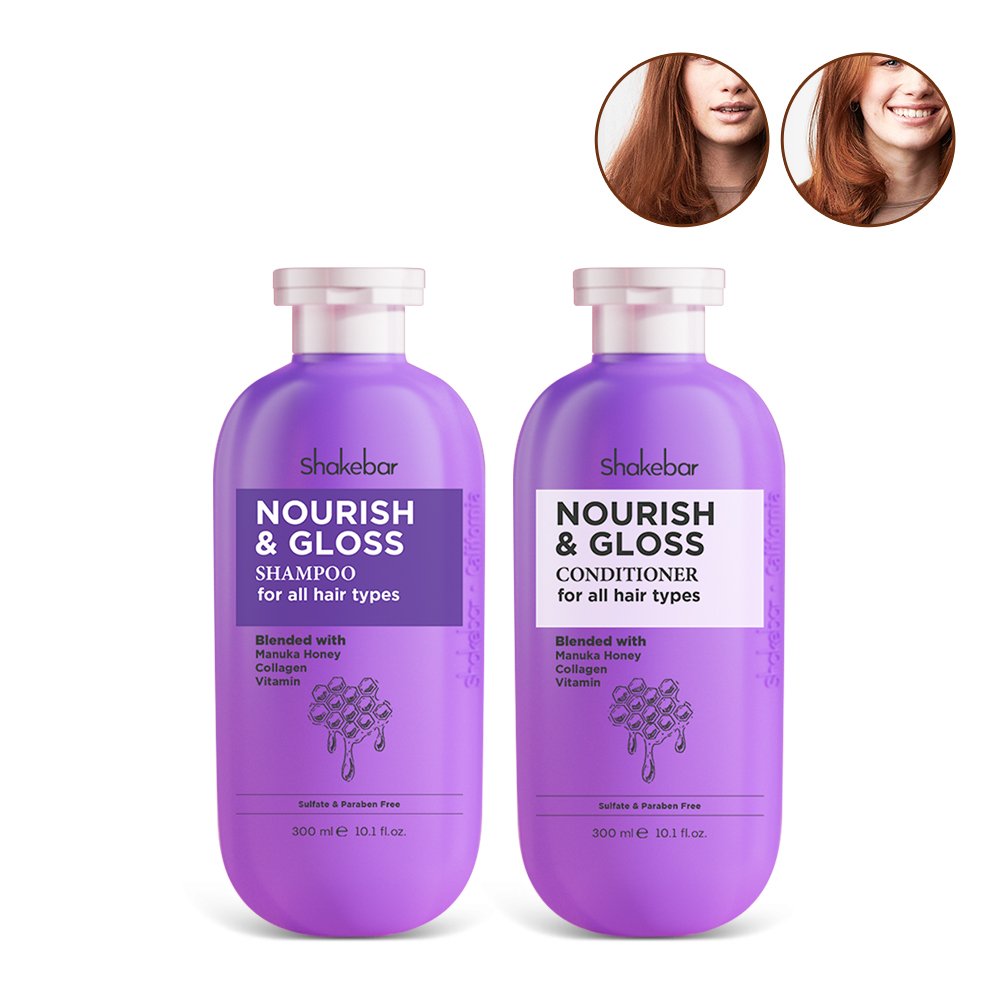 Shakebar Nourish & Gloss Shampoo and Conditioner Set Natural Herbal Honey Organic Moisture Collagen Shampoo