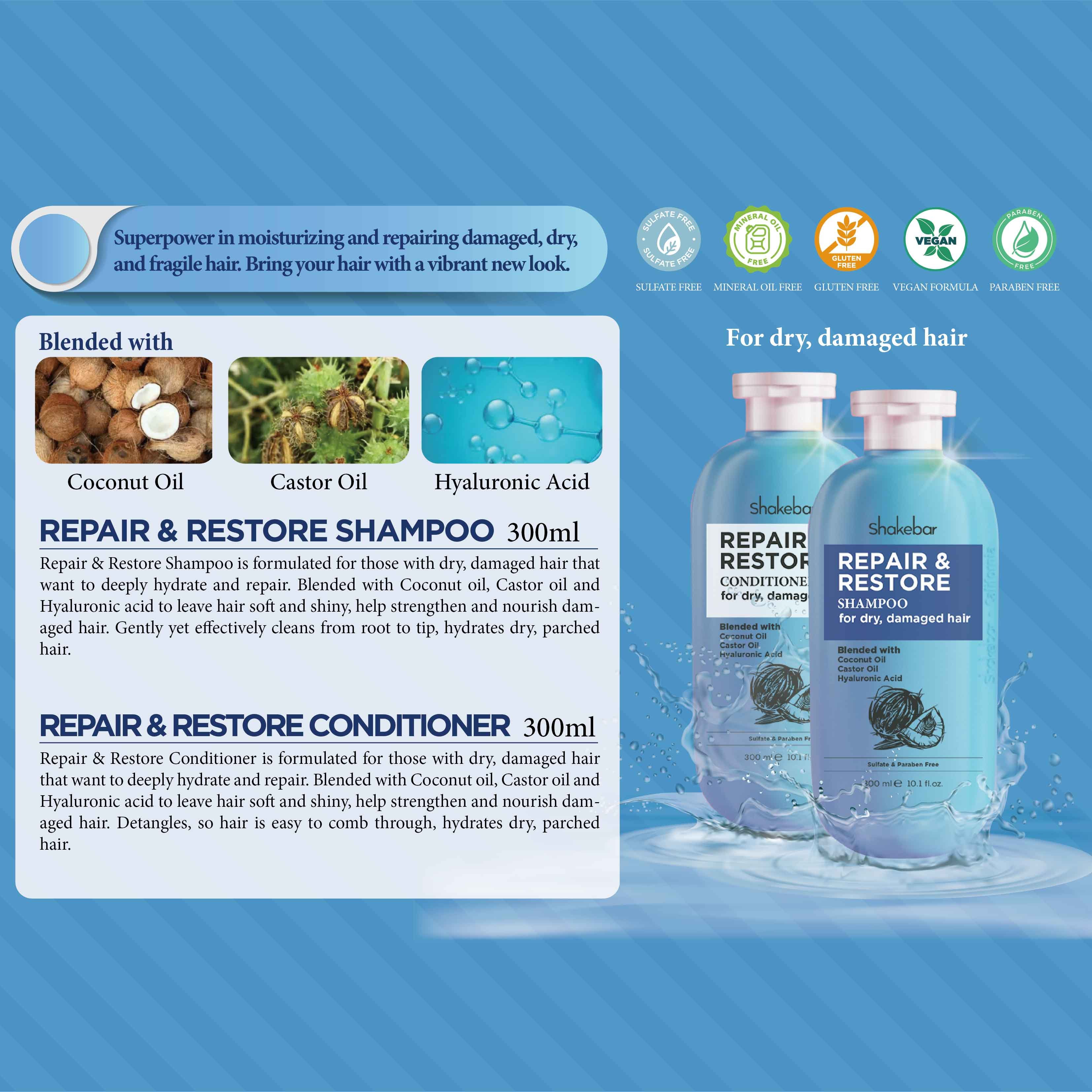 Shakebar Nourish & Gloss Shampoo and Conditioner Set Natural Herbal Honey Organic Moisture Collagen Shampoo