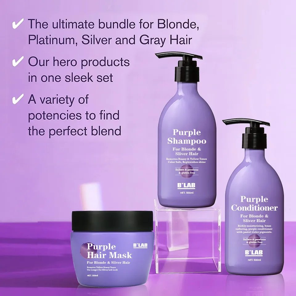 Private Label Hair Care Organic Violet Shampoo and Conditioner Anti Brassy No Yellow Silver Purple Shampoo and Conditioner