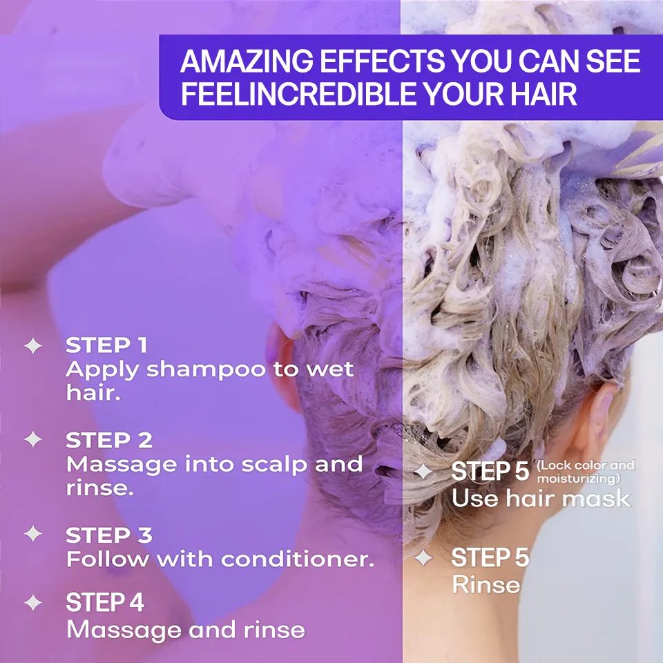 Private Label Hair Care Organic Violet Shampoo and Conditioner Anti Brassy No Yellow Silver Purple Shampoo and Conditioner