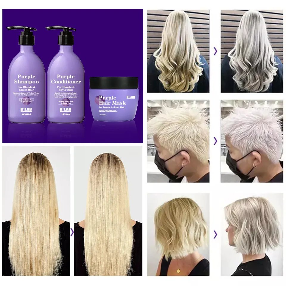 Private Label Hair Care Organic Violet Shampoo and Conditioner Anti Brassy No Yellow Silver Purple Shampoo and Conditioner