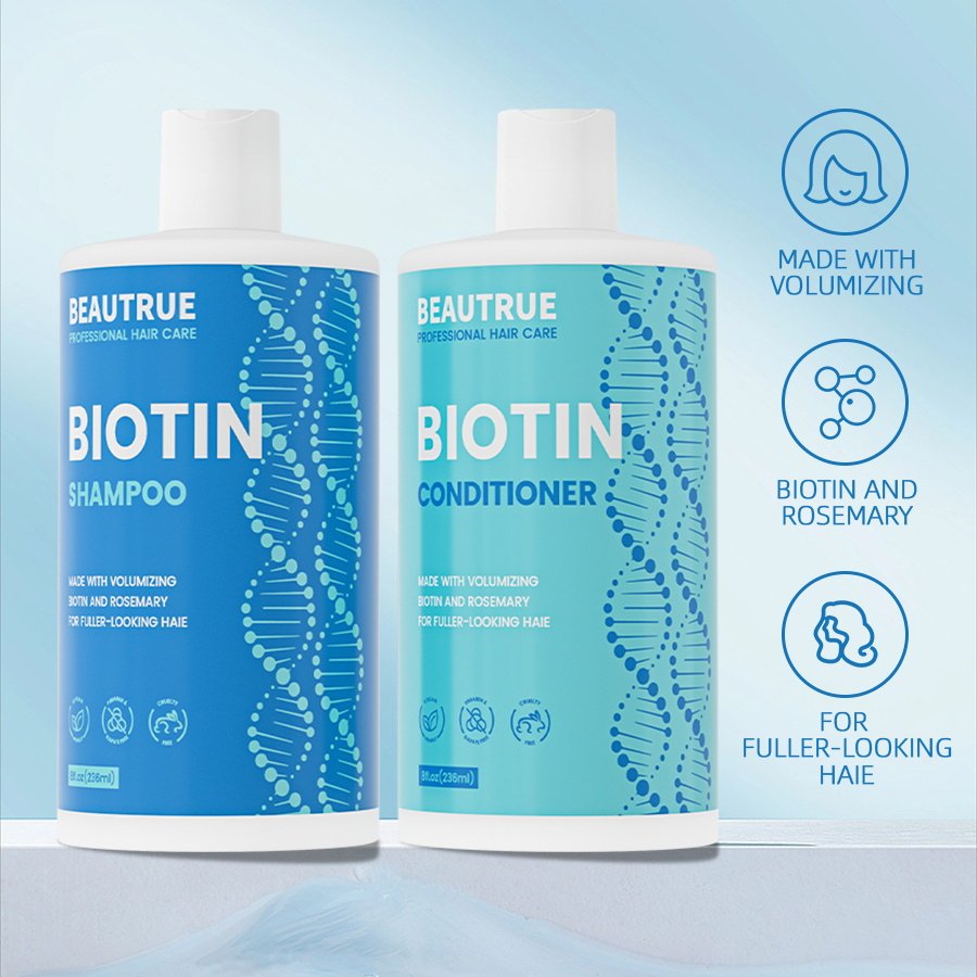 Wholesale Custom LOGO 100% Vegan Biotin Shampoo And Conditioner With Rosemary Oil For Hair Fuller-look Volumizing Growth Set