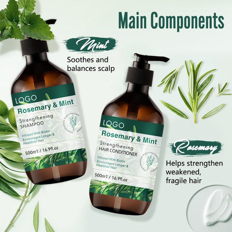 Natural Anti-Hair Loss Treatment Peppermint Hair Growth Shampoo and Conditioner Therapy with Rosemary Oils Biotin