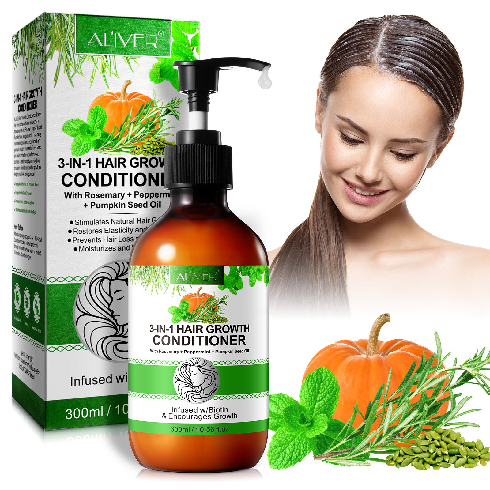 ALIVER private label natural nourishes hair care hair growth rosemary peppermint pumpkin seed oil shampoo and conditioner