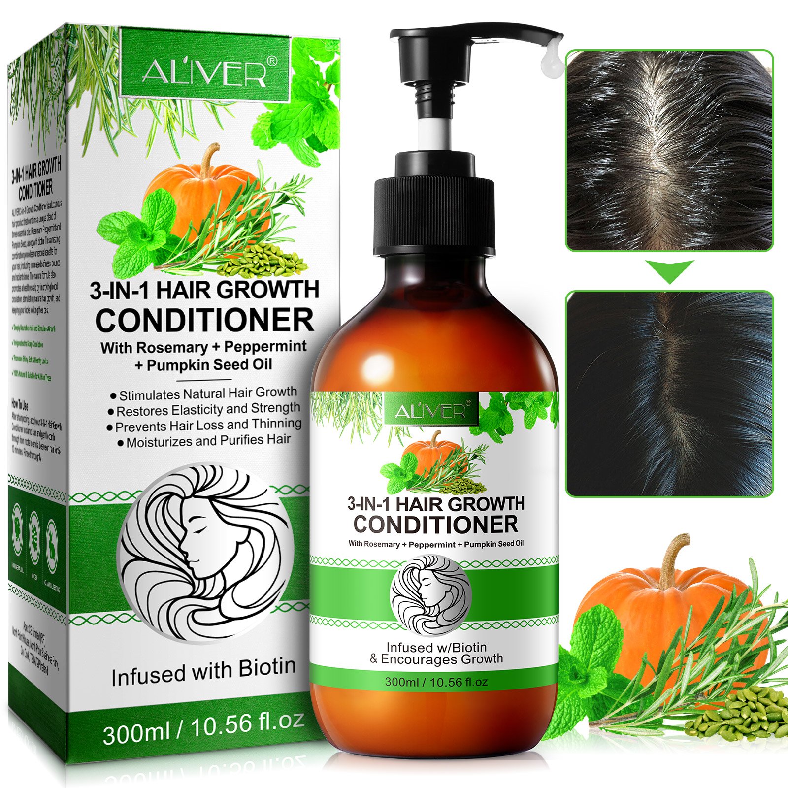ALIVER private label natural nourishes hair care hair growth rosemary peppermint pumpkin seed oil shampoo and conditioner