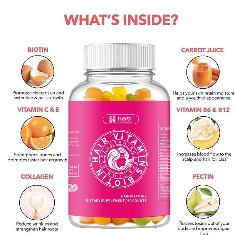 OEM Private Label Gummy Vitamins Hair Growth and Healthcare Supplements for Promotion Development hair vitamin gummy