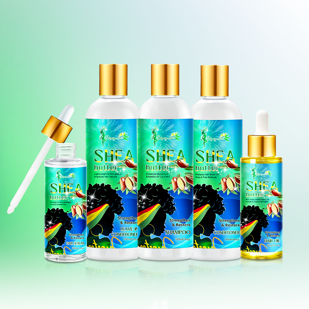 Long-Lasting Moisture Shea Butter Castor Oil Anti Frizz Hair Care Shampoo and Conditioner Kit