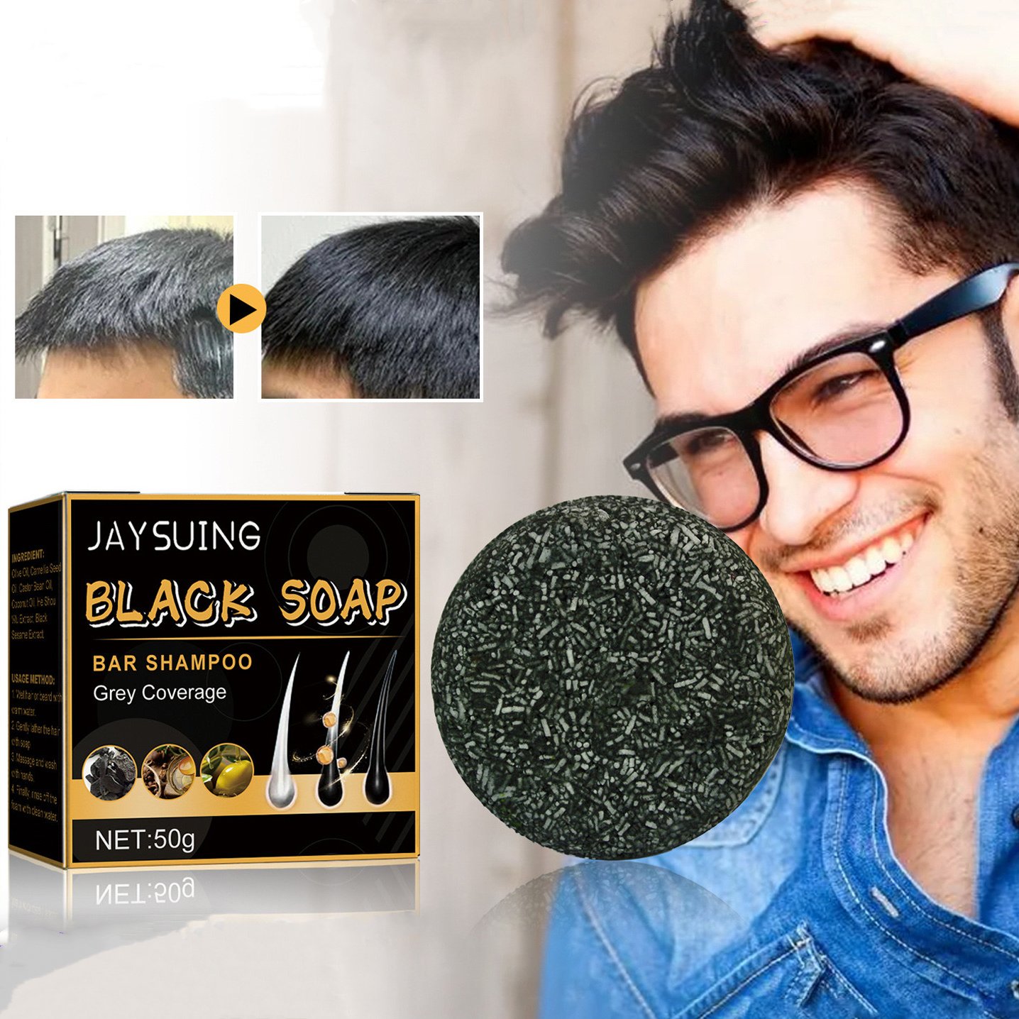 Natural Grey Coverage Nutrients Hair Repair Soap Cover Gray Coverage Hair Bar Shampoo Black Hair Soap