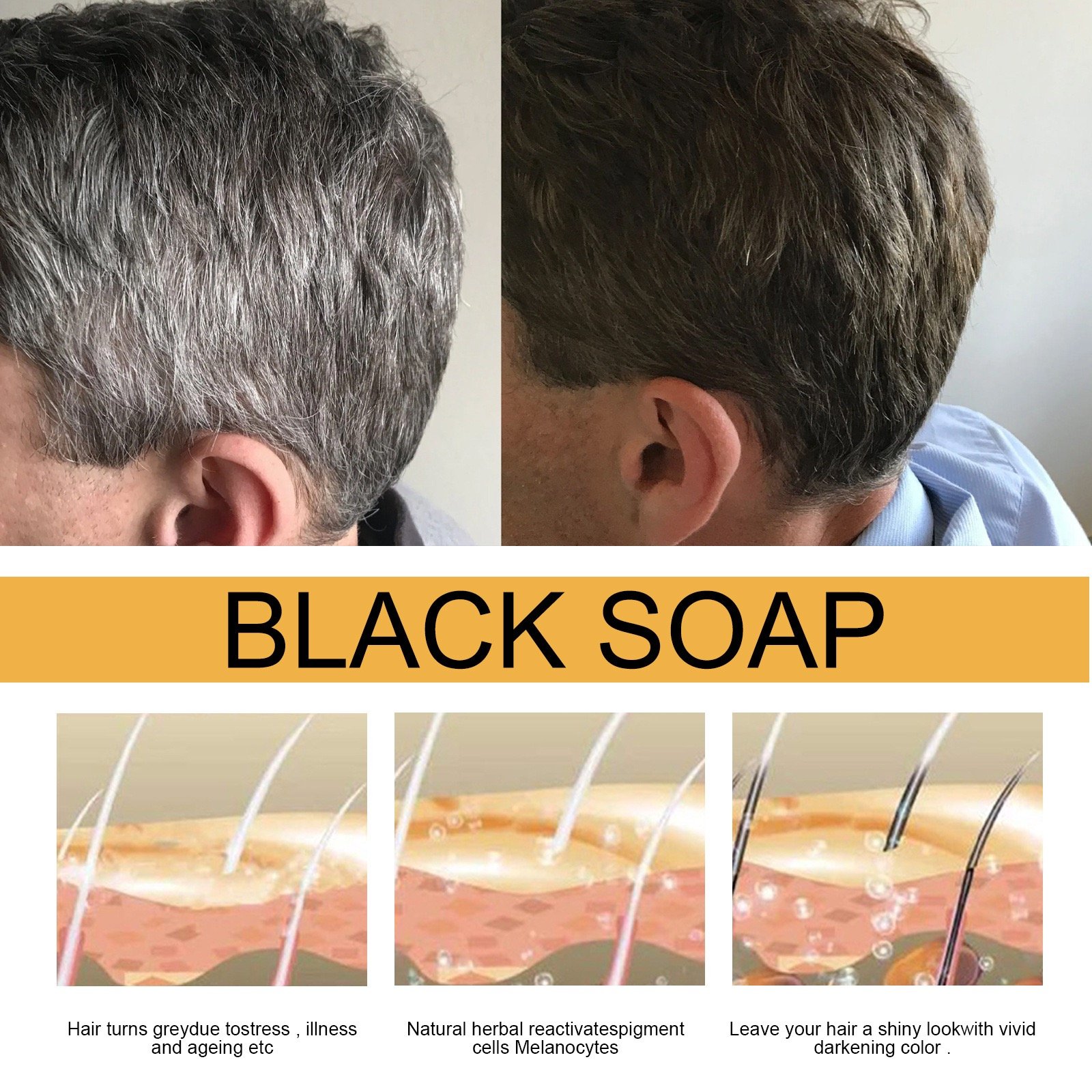 Natural Grey Coverage Nutrients Hair Repair Soap Cover Gray Coverage Hair Bar Shampoo Black Hair Soap