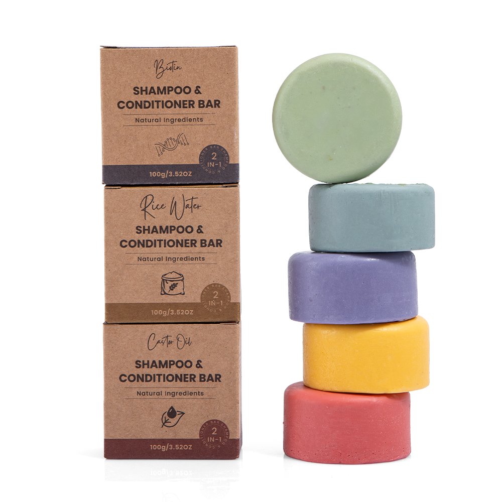 Eco Friendly Packing 2-In-1 Handmade Shampoo and Conditioner Bar Soap of Castor Oil