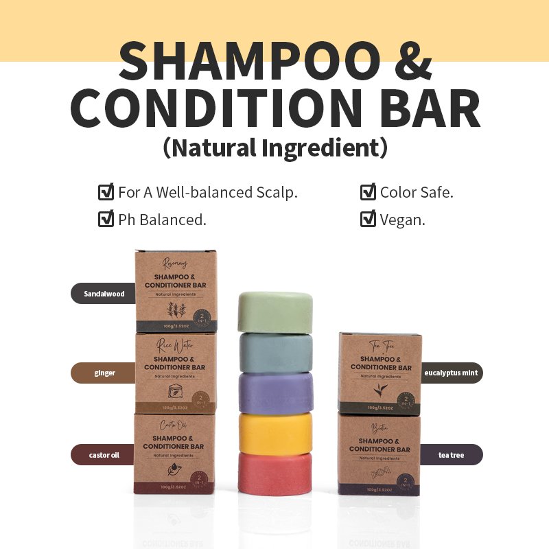 Eco Friendly Packing 2-In-1 Handmade Shampoo and Conditioner Bar Soap of Castor Oil