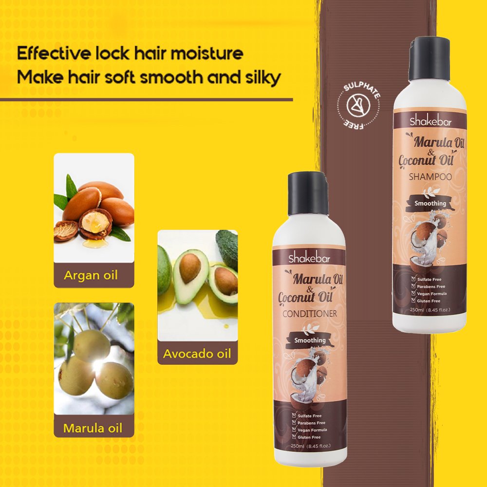SHAKEBAR Private Label Sulfate Free Natural Moisturizing Clarifying Hair Care Coconut Oil Marula Oil Shampoo and Conditioner