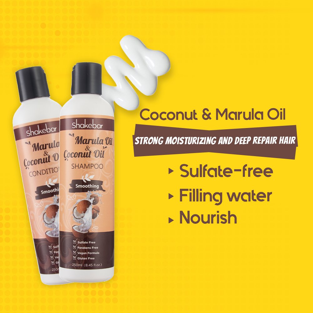 SHAKEBAR Private Label Sulfate Free Natural Moisturizing Clarifying Hair Care Coconut Oil Marula Oil Shampoo and Conditioner