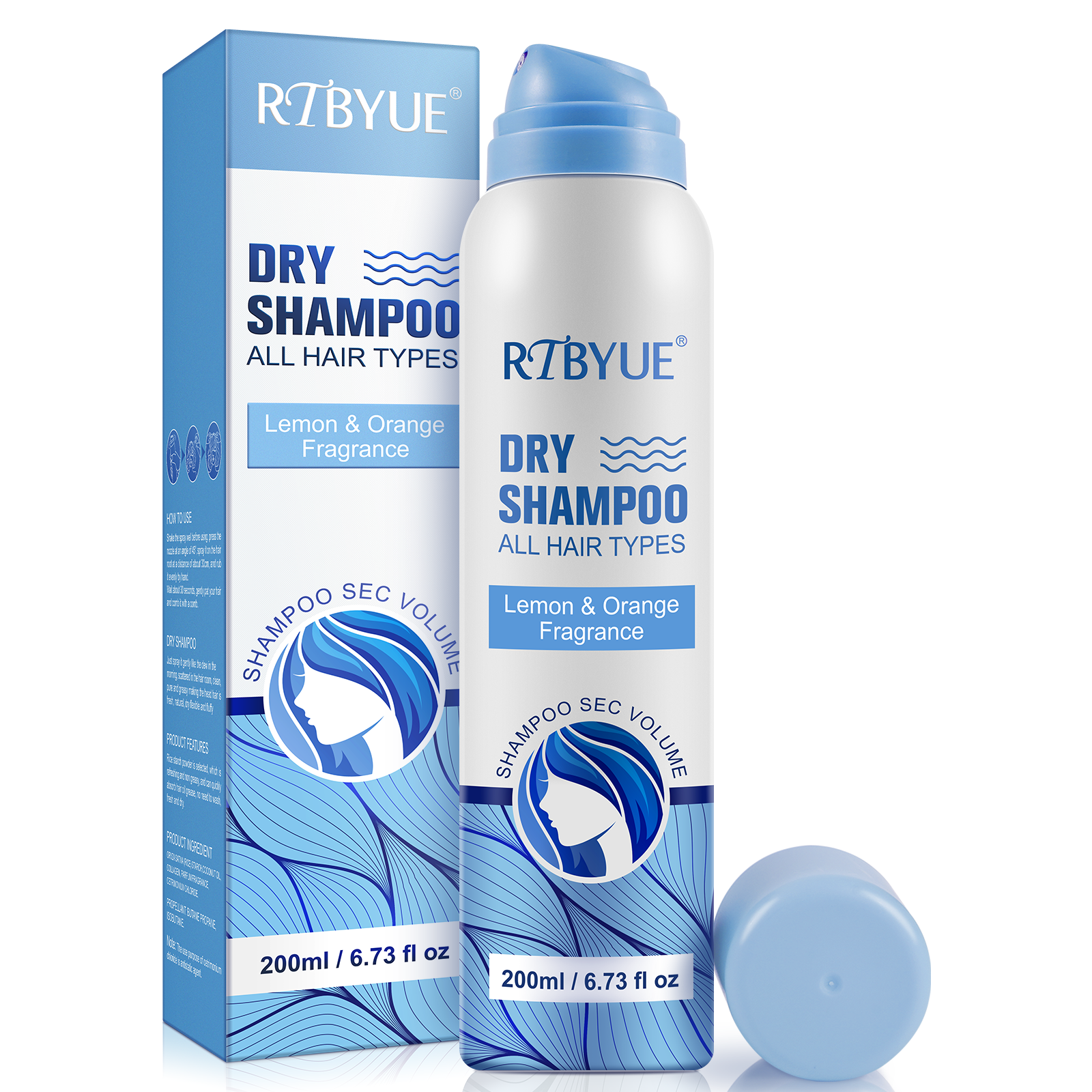 RTBYUE hair fluffy oil control refreshing powder spray natural coconut lemon orange private label wholesale organic dry shampoo