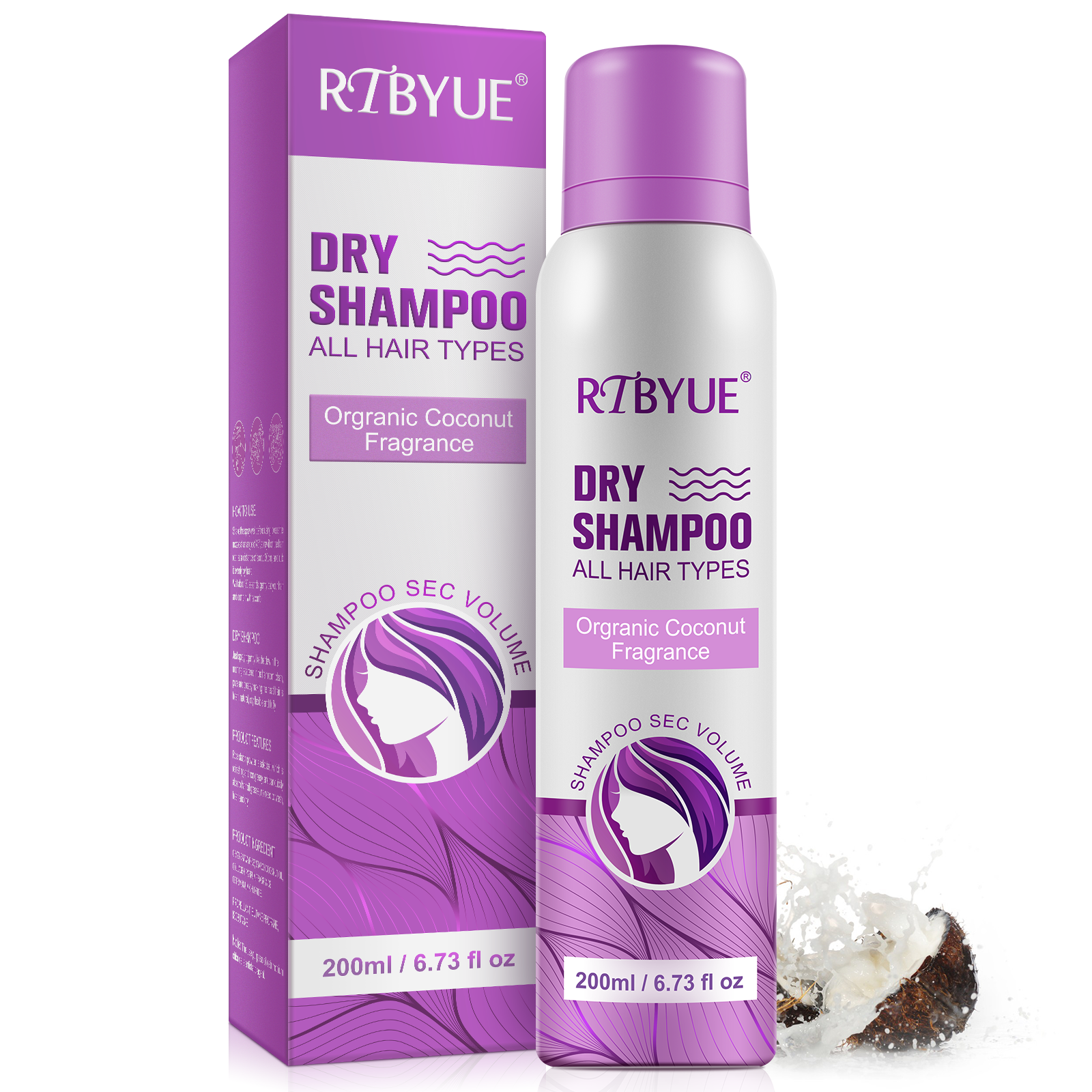 RTBYUE hair fluffy oil control refreshing powder spray natural coconut lemon orange private label wholesale organic dry shampoo