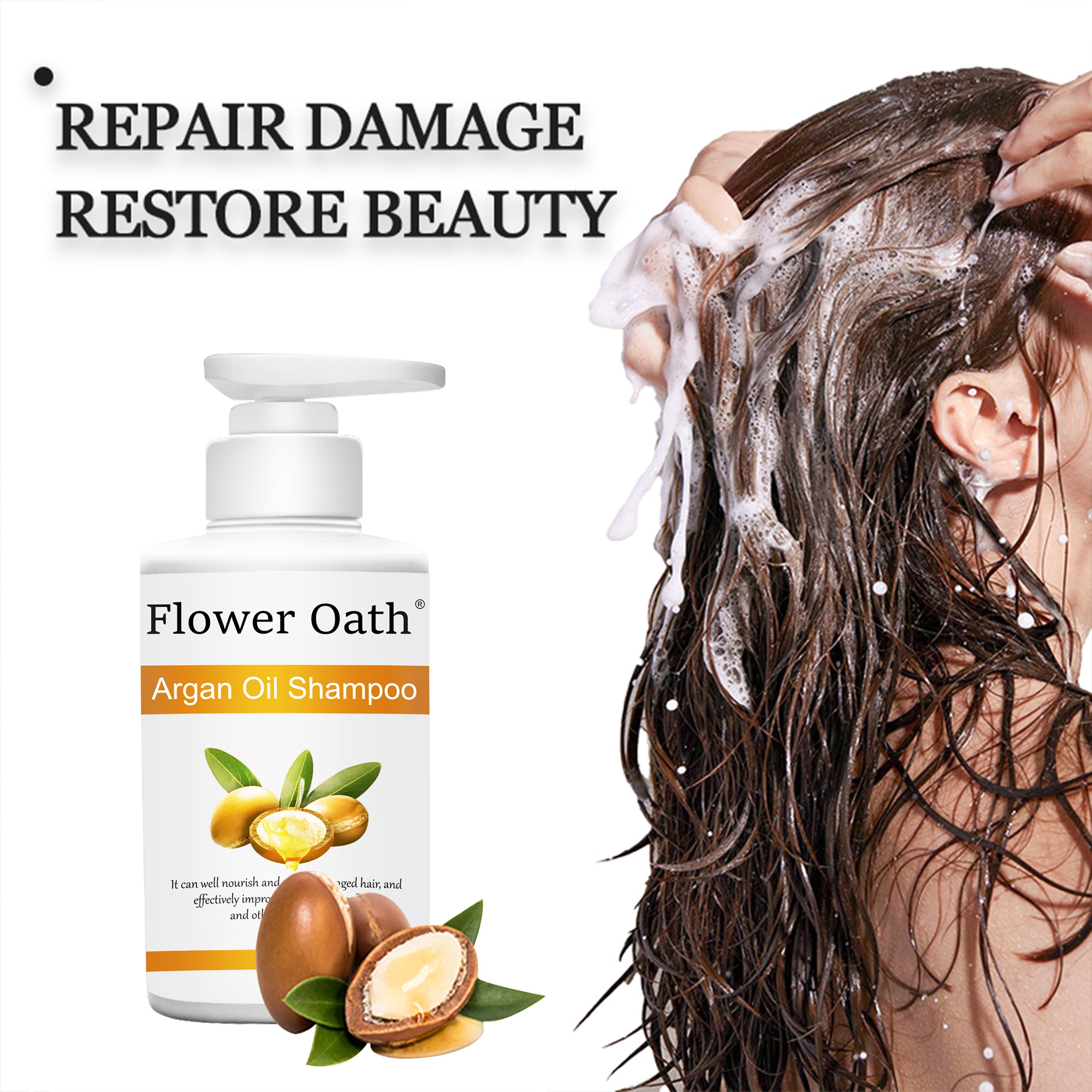 Flower Oath wholesale price moisture natural hair growth keratin organic argan oil luxury hair shampoo cleans