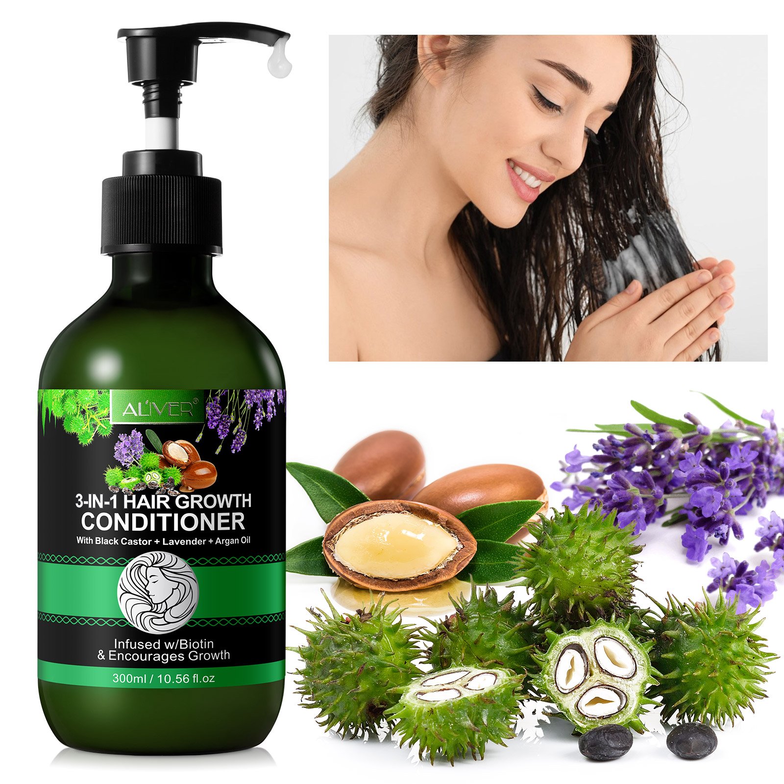 ALIVER private label 300ml natural biotin jamaican black castor lavender argan oil shampoo and conditioner for hair growth