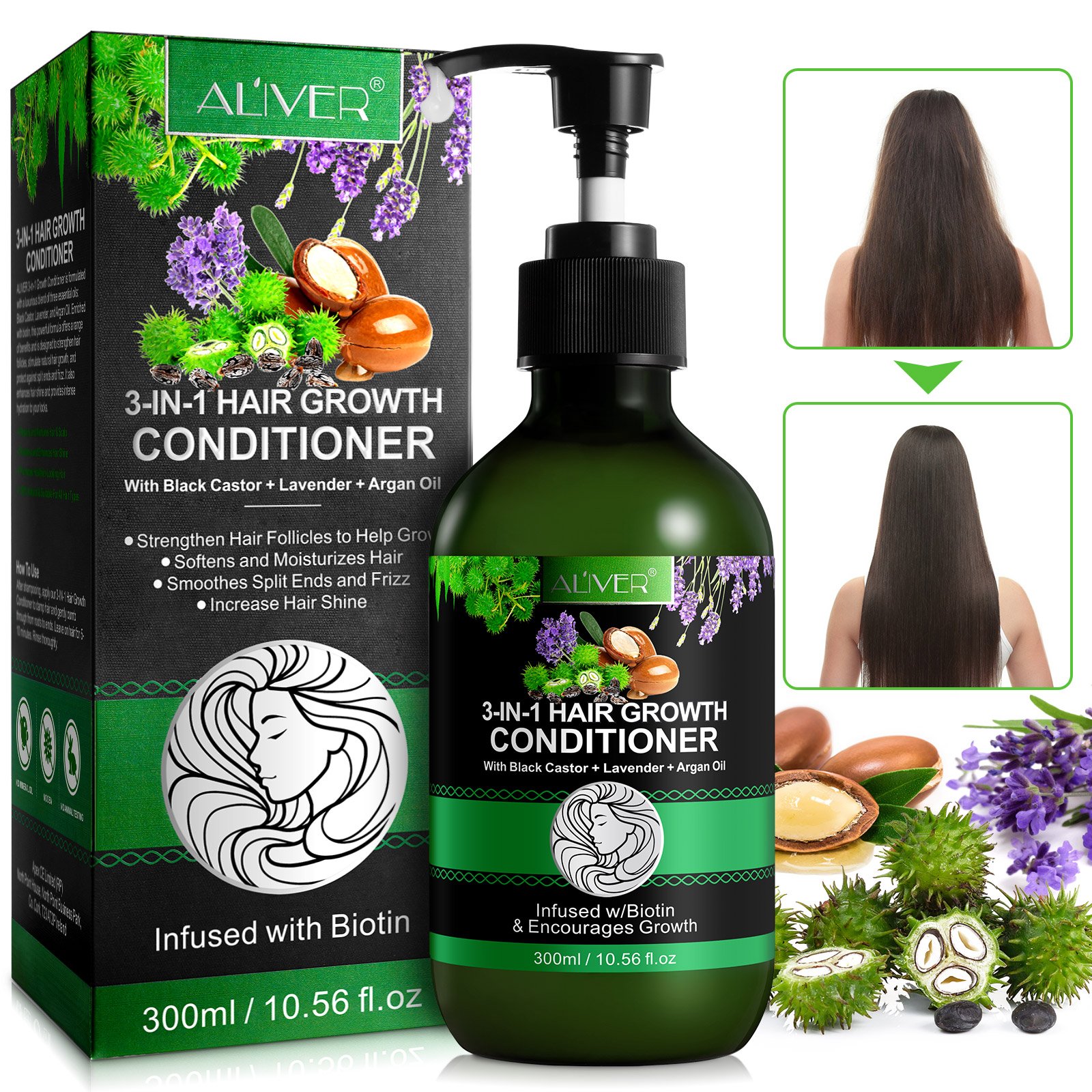ALIVER private label 300ml natural biotin jamaican black castor lavender argan oil shampoo and conditioner for hair growth