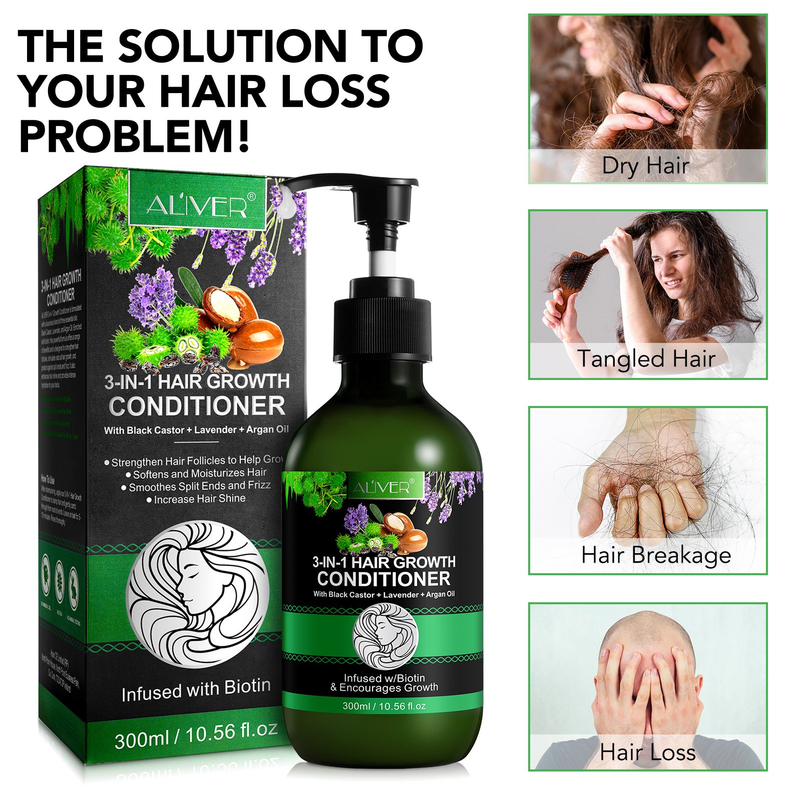 ALIVER private label 300ml natural biotin jamaican black castor lavender argan oil shampoo and conditioner for hair growth