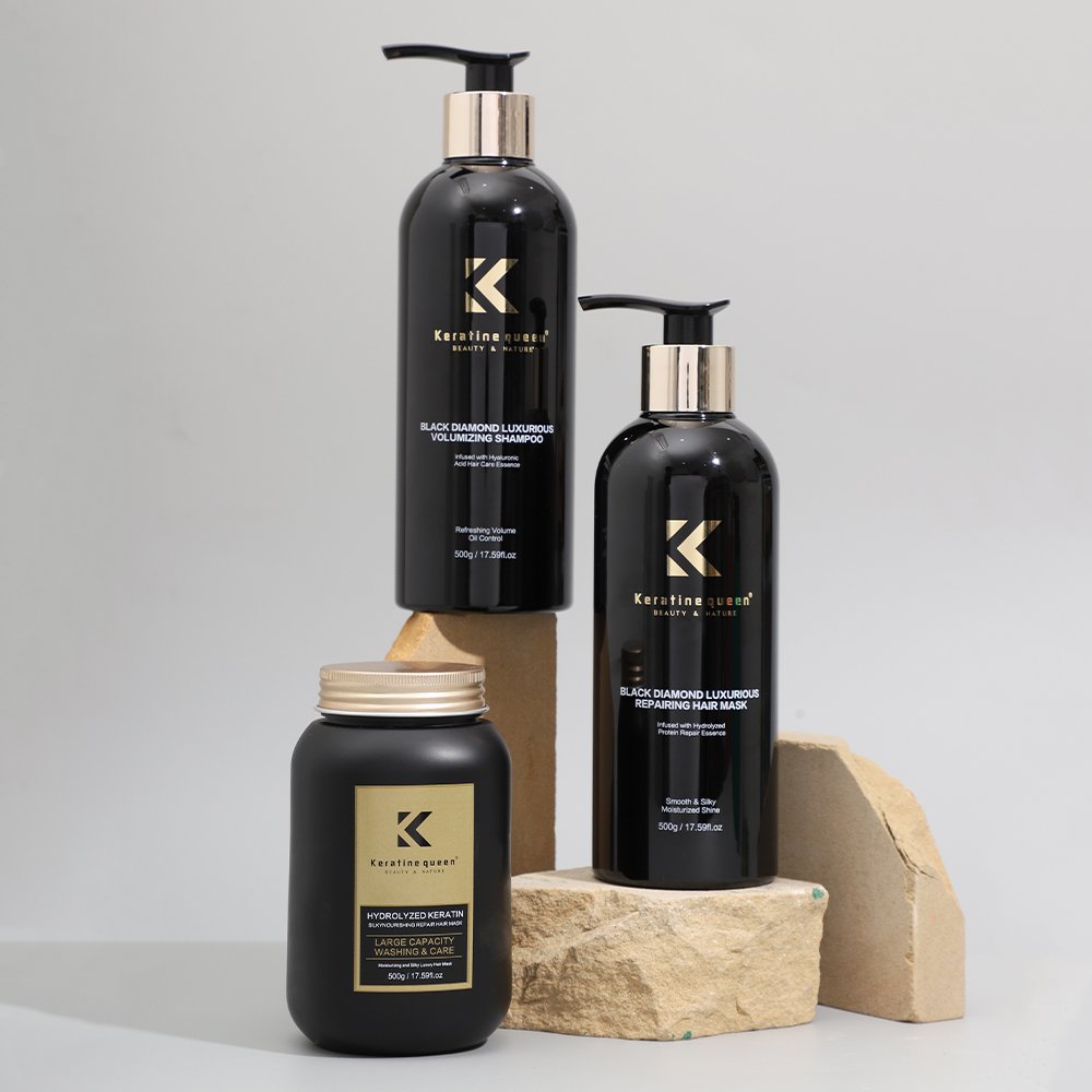 Private Label 500ml Black Diamond Luxurious Volumizing Shampoo Keratin Hair Mask for Repairing Hair