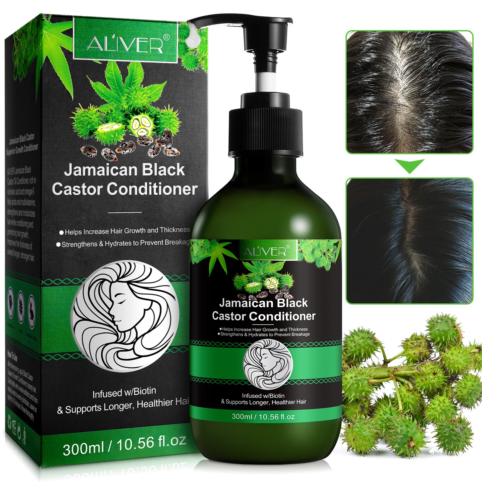 ALIVER private label biotin hair growth deep treatment hair extension black castor oil hair shampoo and conditioner