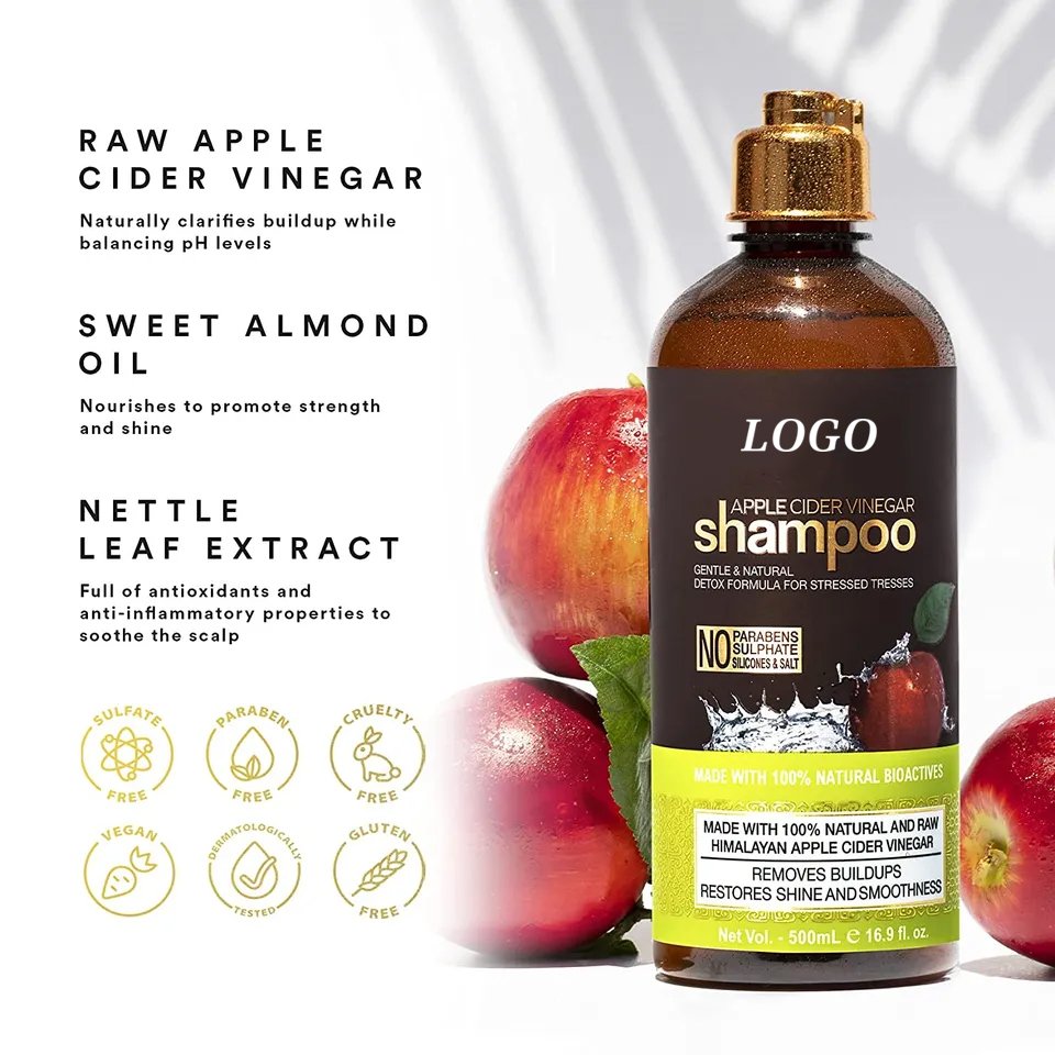 BLIW Private Label High Quality 100% Natural Anti Hair Loss Anti Dandruff Thickening Hair Growth Apple Cider Vinegar Shampoo