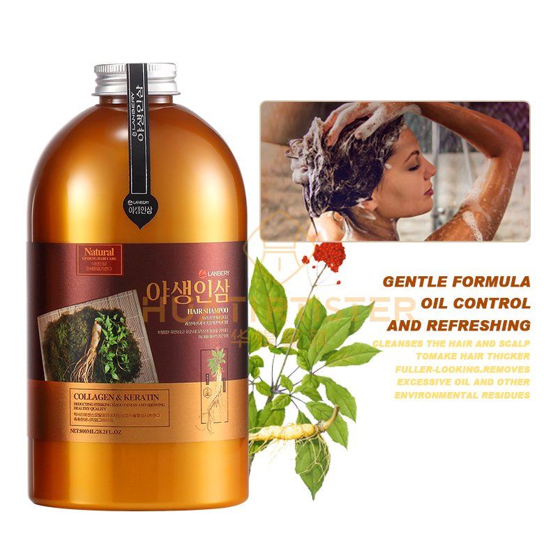 Huati Sifuli LANBERY 800ml ginseng Private Label Korean Anti-Hair loss Dandruff Scalp Collagen Hair Care Herbal Ginseng Shampoo