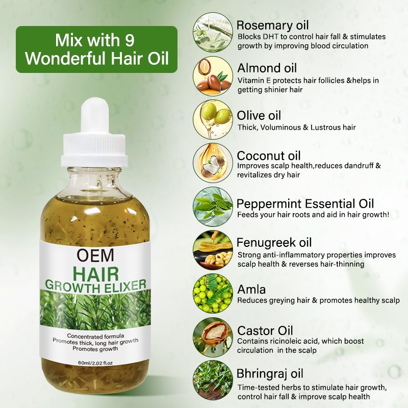 Rosemary Infusion Hair Fast Growth Oil Castor Peppermint Herbal Blend Elixir Anti Hair Loss Treatment Serum Scalp Tonic OEM