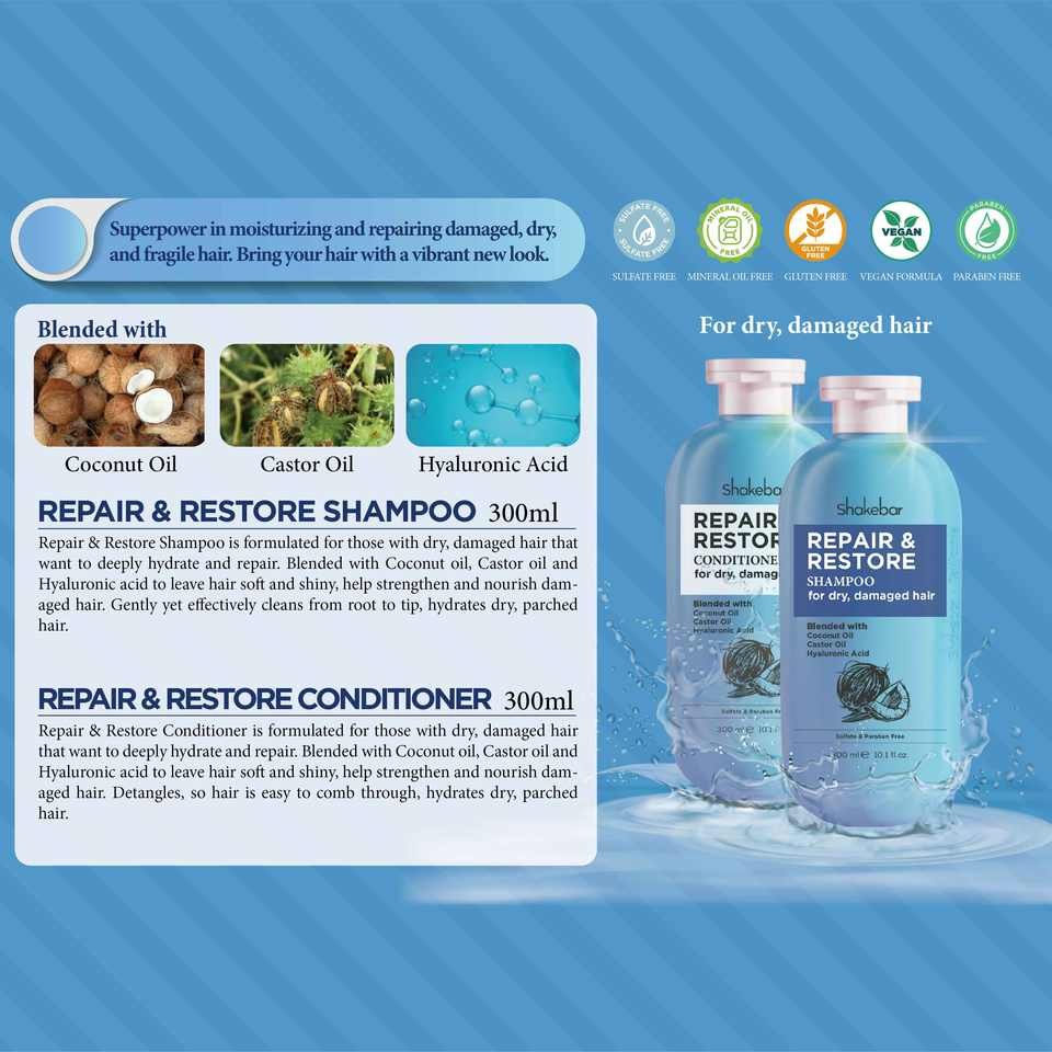 OEM ODM Shakebar Repair Shampoo and Conditioner for Dry Damaged Hair Coconut Oil Herbal Moisturizing Shampoo and Conditioner