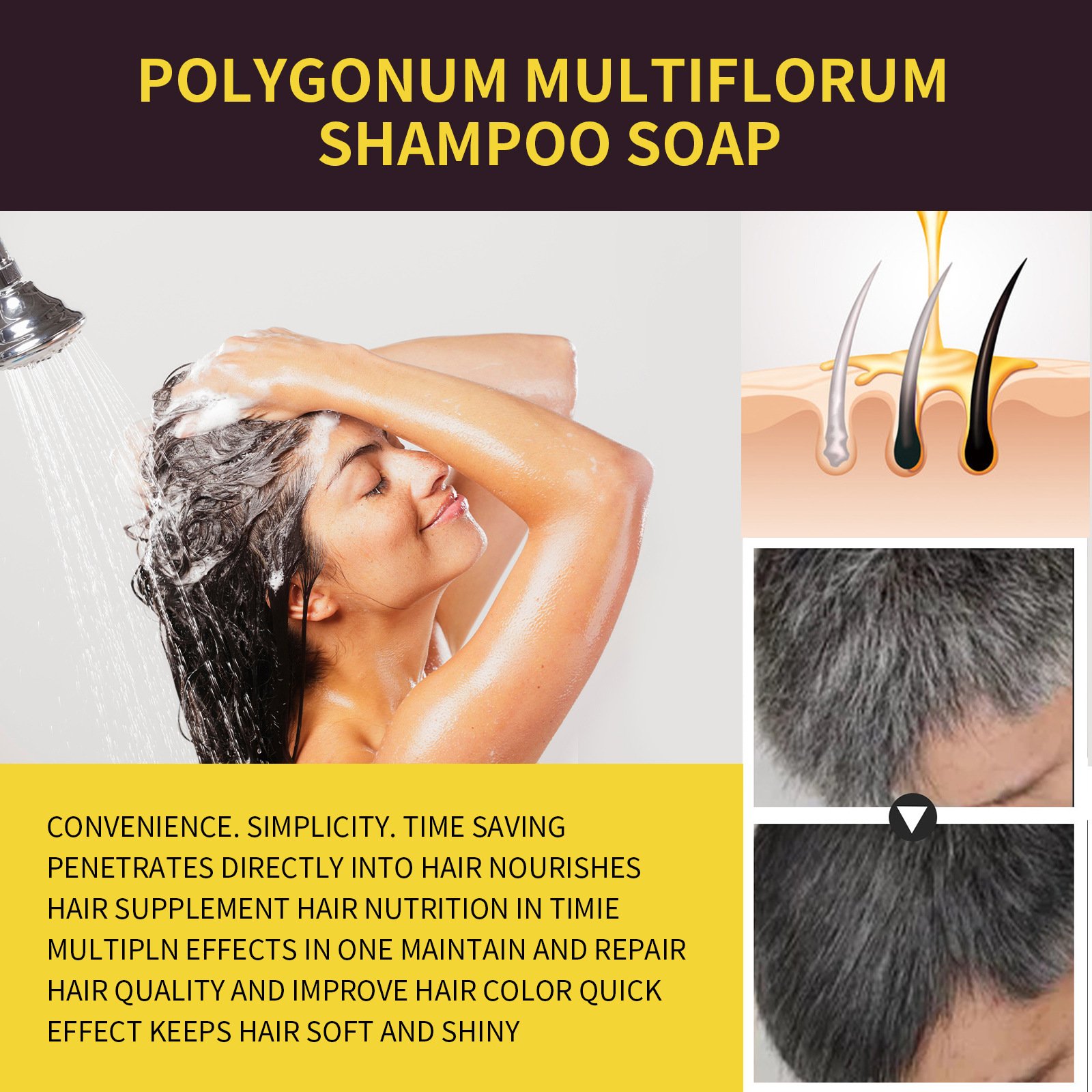 Private Label EELHOE 3 In 1 Instant Permanent Black Brown Hair Dye Shampoo Grey Hair Coverage Darkening Shampoo