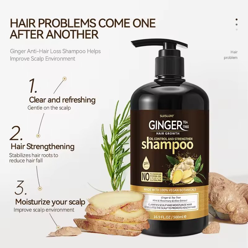 Factory Direct Sales Moisturizing Anti Itching Organic Tea Tree Ginger Anti Loss Regrowth Hair Growth Shampoo