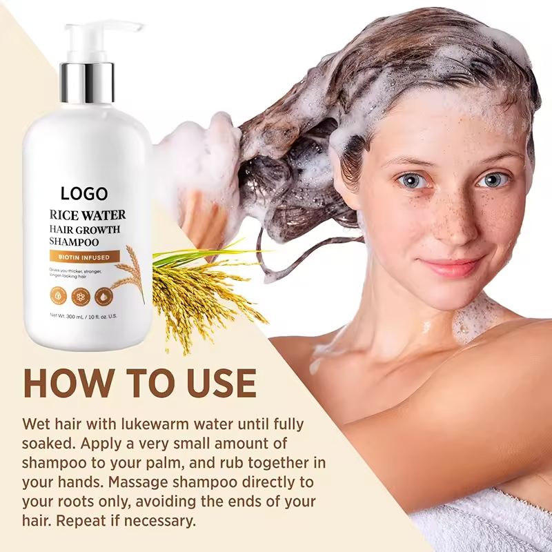 Private Label Natural Organic Shampoo Best Rice Water Hair Growth Rice Shampoo With Biotin