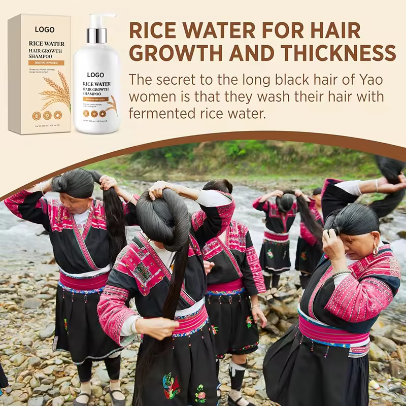 Private Label Natural Organic Shampoo Best Rice Water Hair Growth Rice Shampoo With Biotin