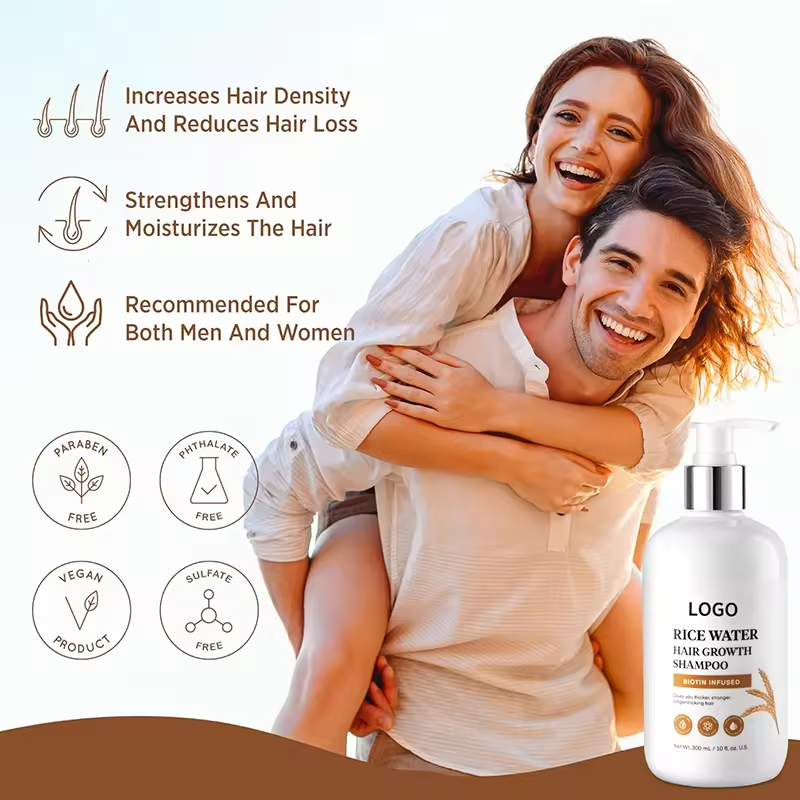 Private Label Natural Organic Shampoo Best Rice Water Hair Growth Rice Shampoo With Biotin
