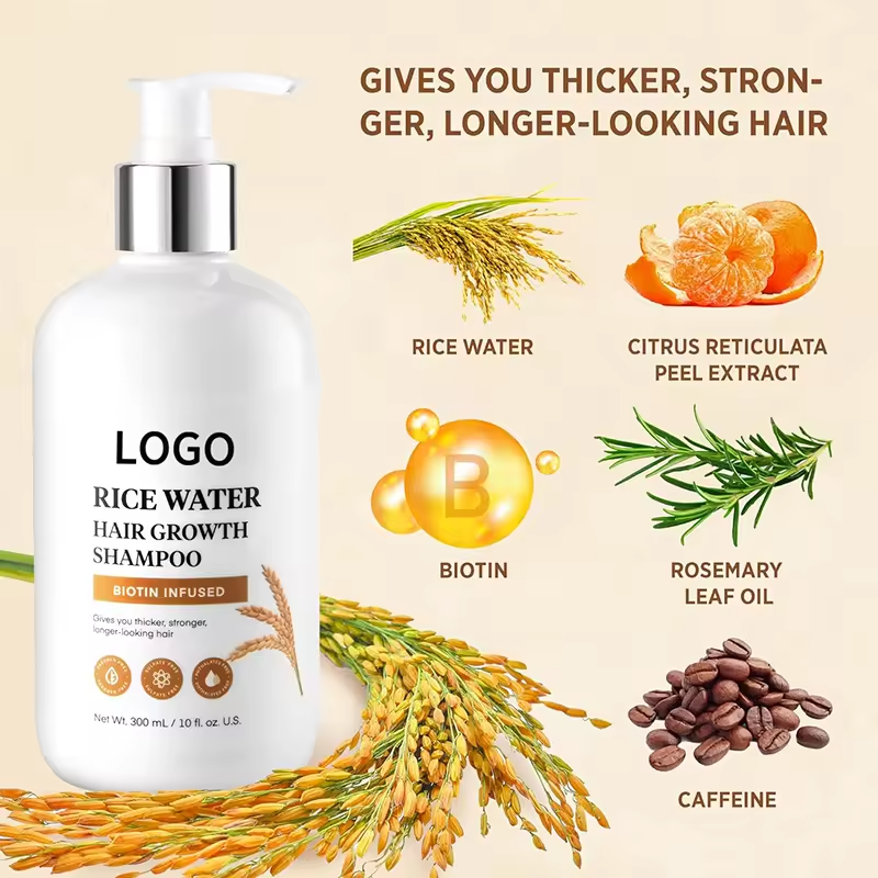 Private Label Natural Organic Shampoo Best Rice Water Hair Growth Rice Shampoo With Biotin