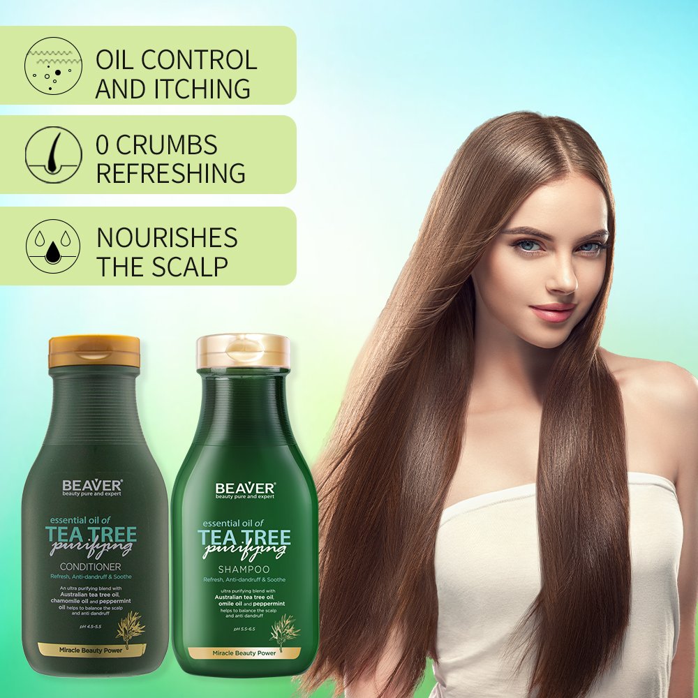 BEAVER Private Label Hair Care Set Pure Organic Tea Tree Oil Natural Herbal Anti Dandruff Shampoo And Conditioner