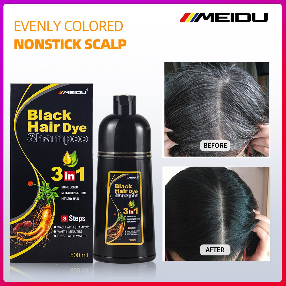Hot selling hair products organic herbal natural color black hair dye shampoo 3 in 1 hair dye shampoo