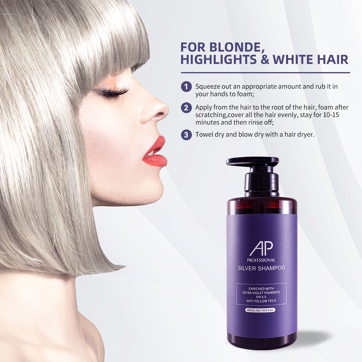 Wholesale Factory Price Blonde Hair Sliver Hair Anti-Yellow Purple Shampoo for Bleaching