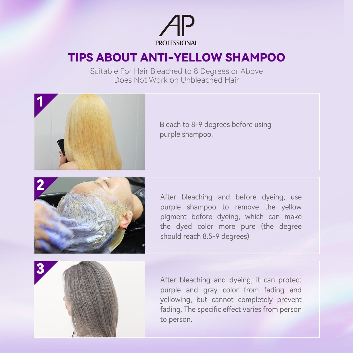 Wholesale Factory Price Blonde Hair Sliver Hair Anti-Yellow Purple Shampoo for Bleaching