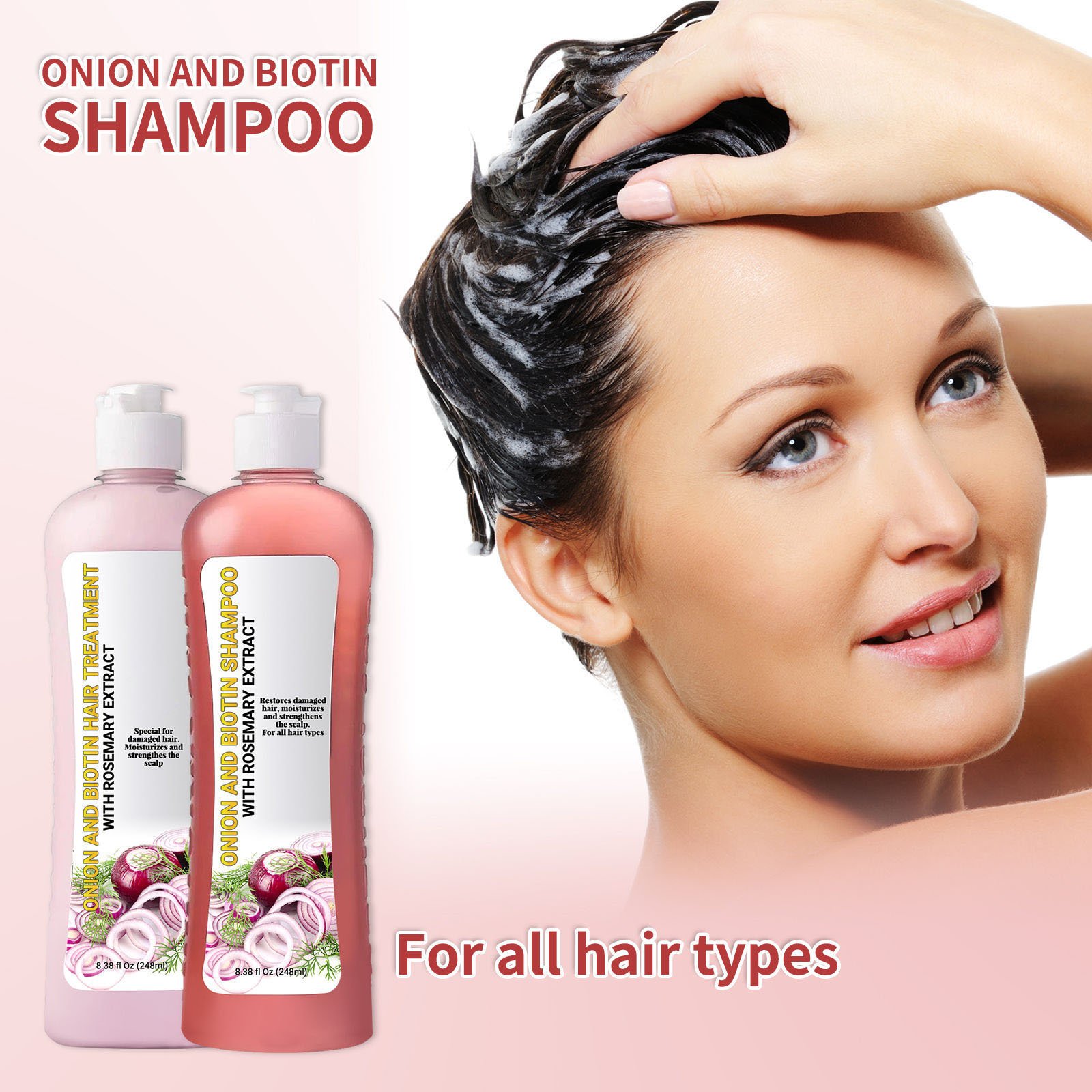 Private Label Anit-Hair Loss Strengthens Growth Hair Red Onion Regrowth Hair Biotin Shampoo And Conditioner Set