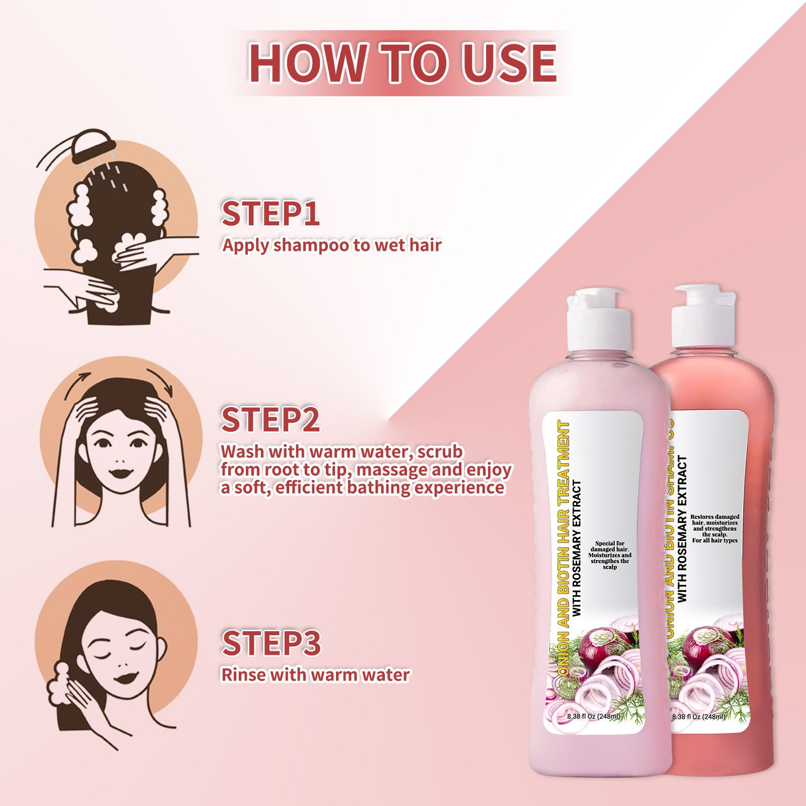 Private Label Anit-Hair Loss Strengthens Growth Hair Red Onion Regrowth Hair Biotin Shampoo And Conditioner Set