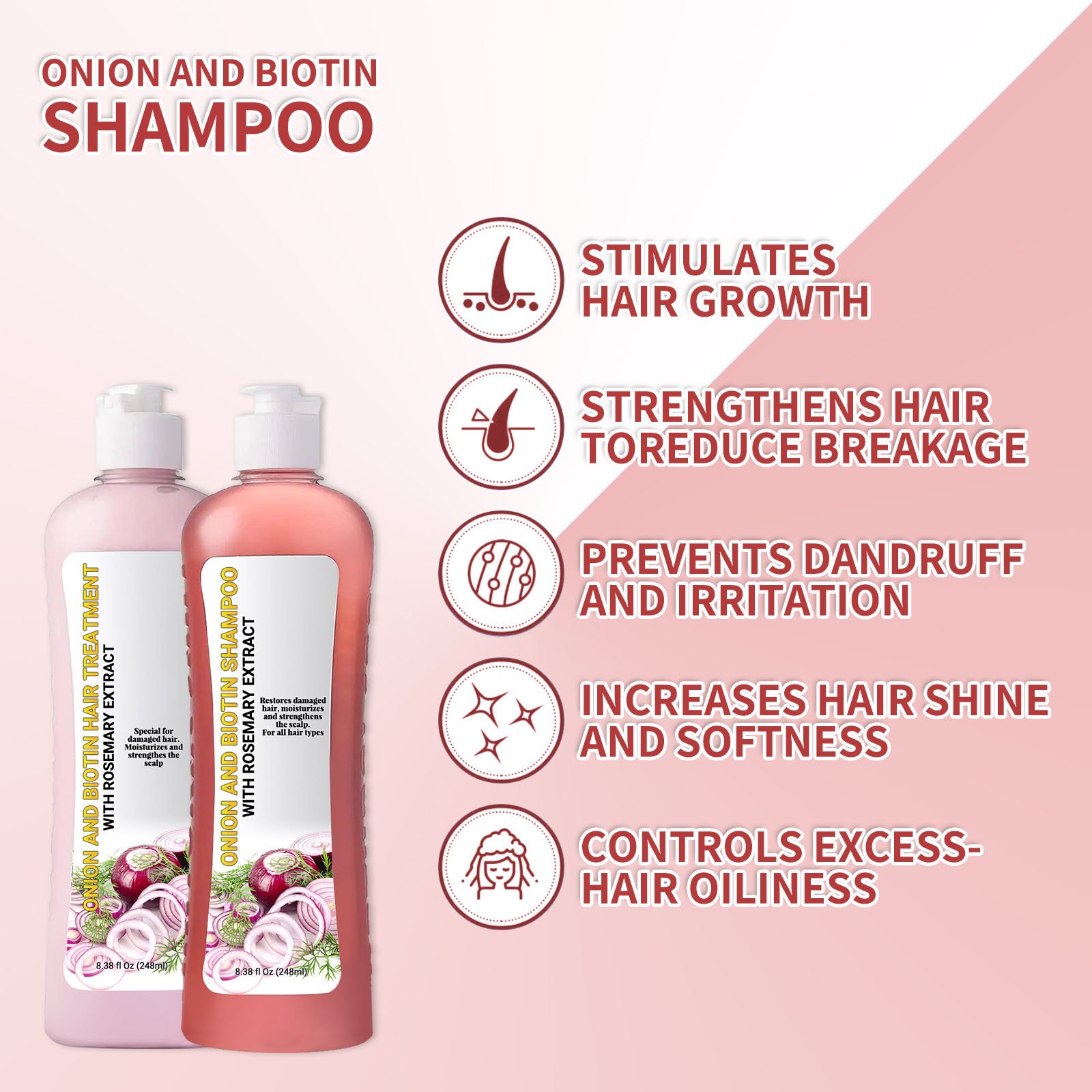 Private Label Anit-Hair Loss Strengthens Growth Hair Red Onion Regrowth Hair Biotin Shampoo And Conditioner Set