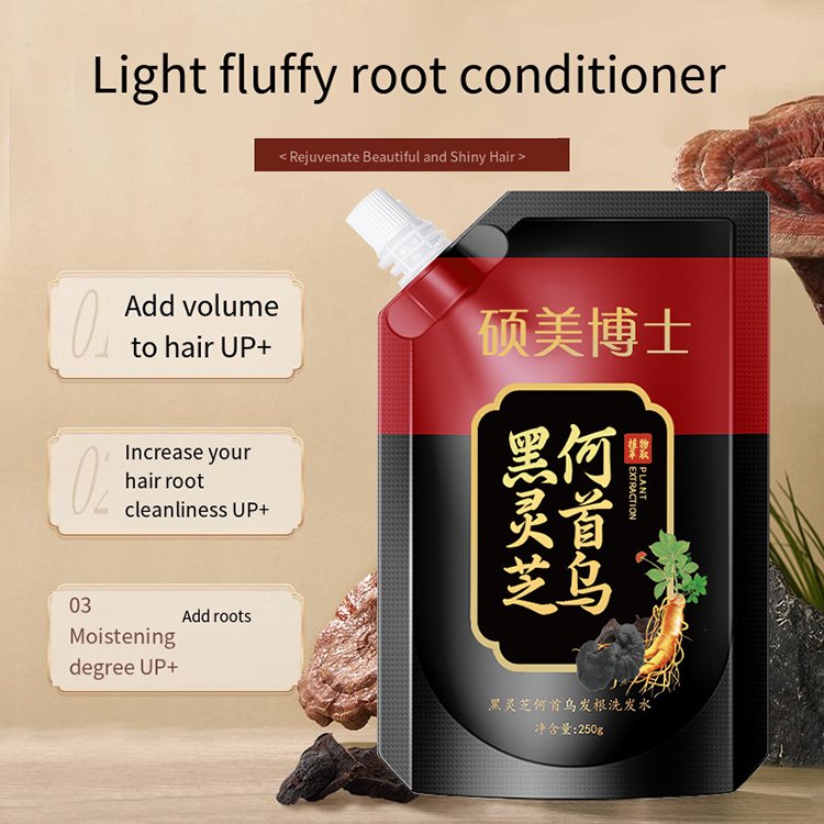 Refreshing Gentle Deep Clean Black Ganoderma Polygonum Multiflorum Bath Hair Shampoo
